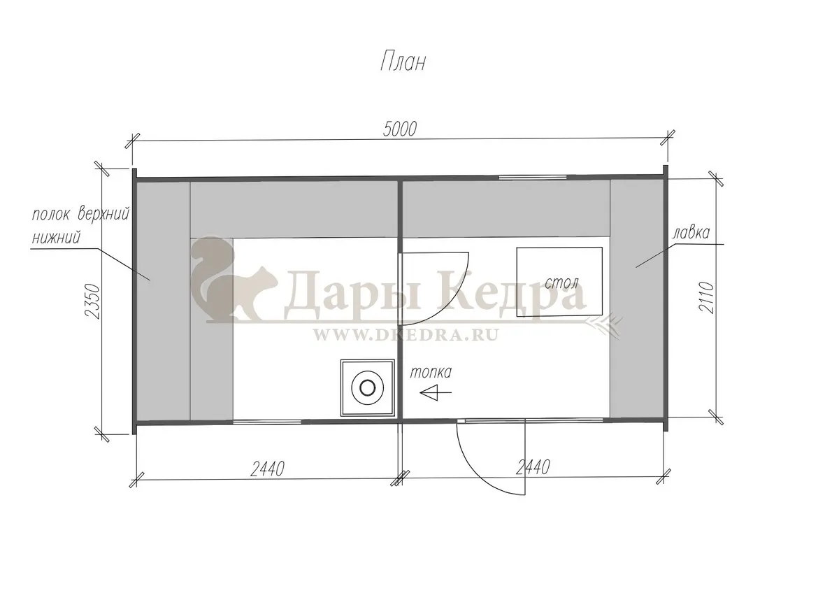 Баня «Викинг» из кедра 5х2,2 метра с боковым входом