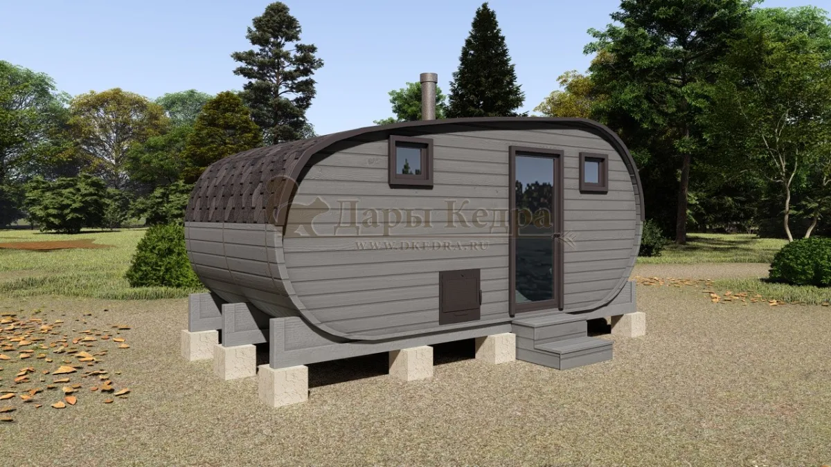 Баня-бочка «Танк» из кедра 5х2,2 метра (вариант 2)