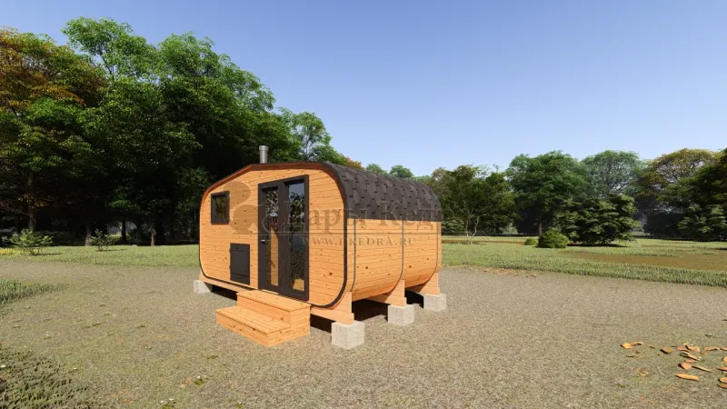 Овальная-Окта баня-бочка из кедра 5х2,2 метра